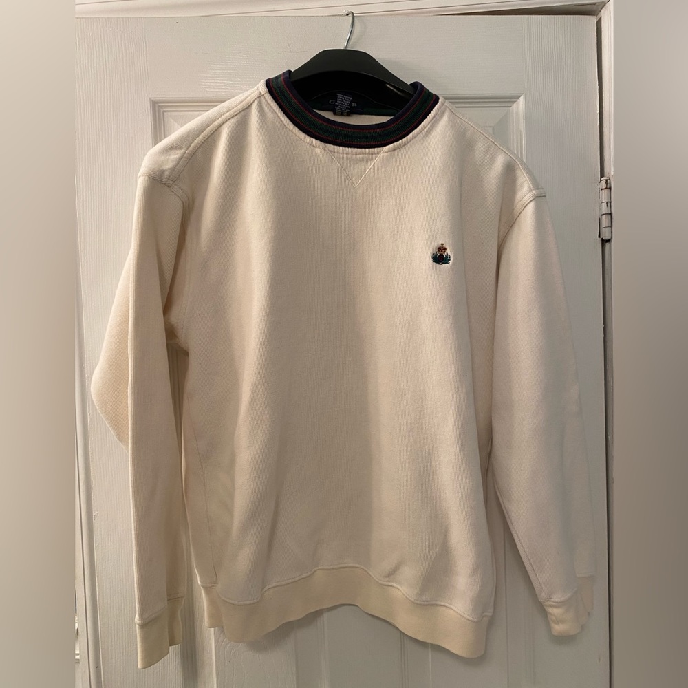 Gant White Medium Crewneck Sweater with green/red/navy collar
